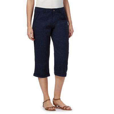 Navy linen blend cropped chinos
